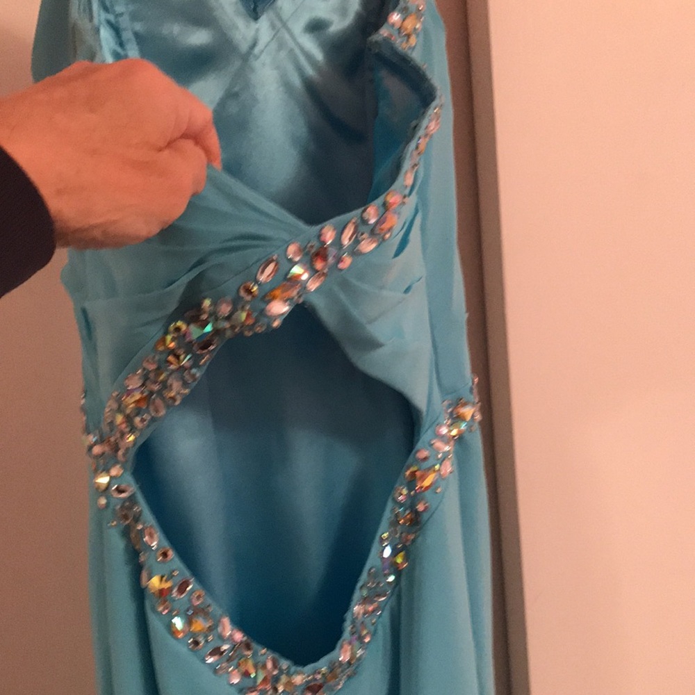 Blue Faviana Prom Dress w rhinestones size 0 - Picture 7 of 17